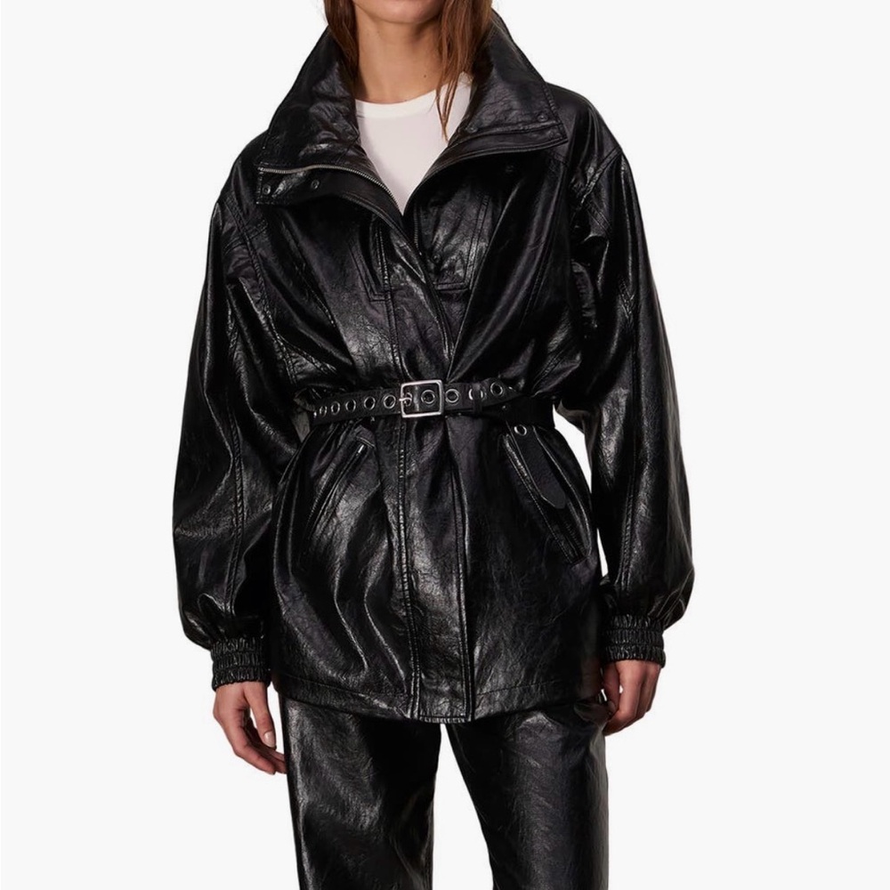 rag & bone Black Leather-Look Jacket with Tag